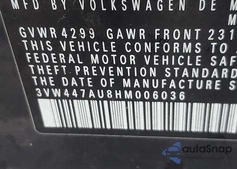 2017 Volkswagen Golf Gti Se 4-Door z USA, uszkodzony, nr VIN 3VW447AU8HM006036